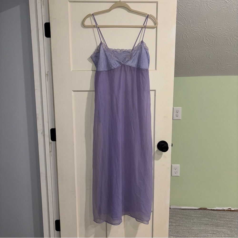 VTG Bradley Union Made Lavender Satin Chiffon Slip Dress Night Gown Women’s Sz S